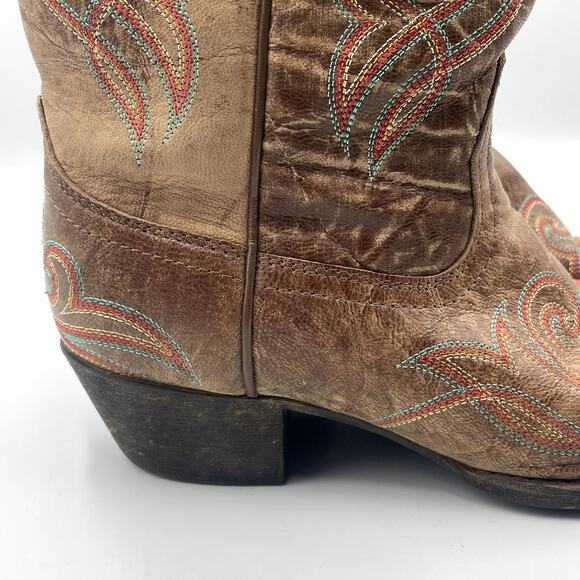 Ariat Distressed Embroidered Brown Leather Boots 6.5 B Heels Multicolored - Picture 4 of 12